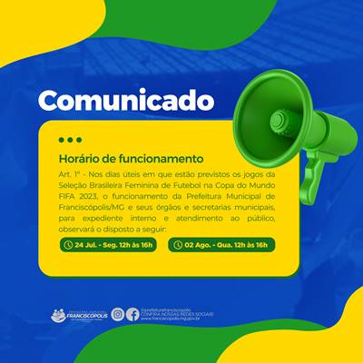 COMUNICADO: HORÁRIOS DE ATENDIMENTO AO PÚBLICO NOS DIAS DOS JOGOS DO BRASIL  NA COPA DO MUNDO FIFA 2022 - Prefeitura de Quadra